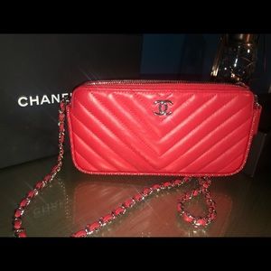 CHANEL Lambskin Chevron QuiltedStuddedSmall Clutch